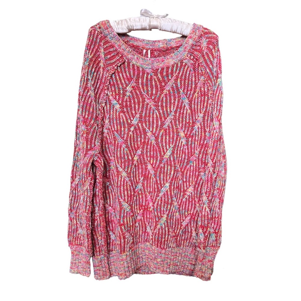 Free People Women's sweater - pink multicolor thick cable knit